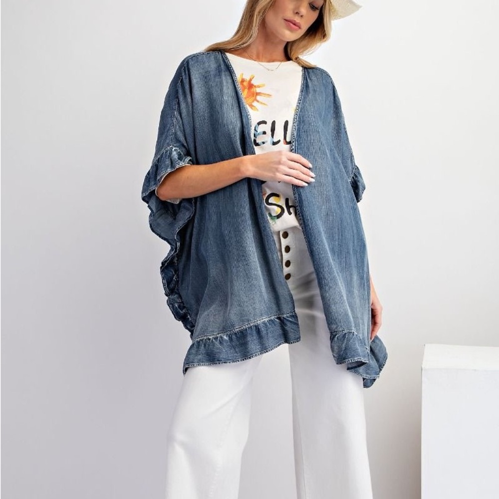 Oversized washed denim cardigan
